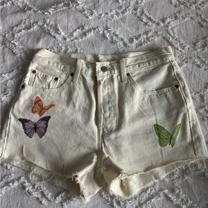 Levi's Cream Jean Shorts with Butterfly Design